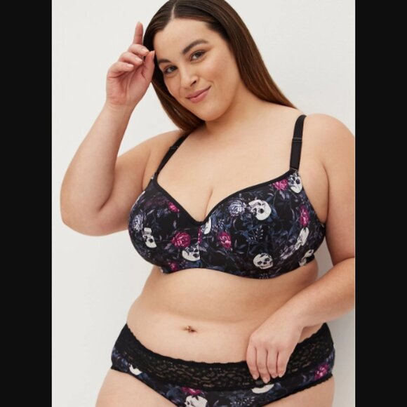 NWT Torrid Full Coverage Balconette Bra Lightly Lined Skull Black 360 $52.50 - Picture 1 of 14